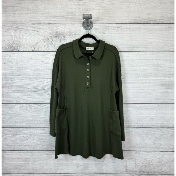 New In Women's Green Waffle Knit Long Sleeve Tunic Top Size Medium - Picture 1 of 8